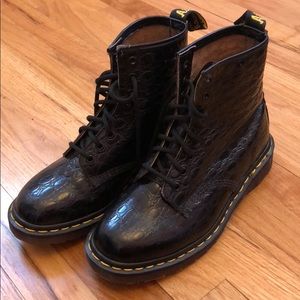 Dr. Martens Black Faux Crocodile Skin